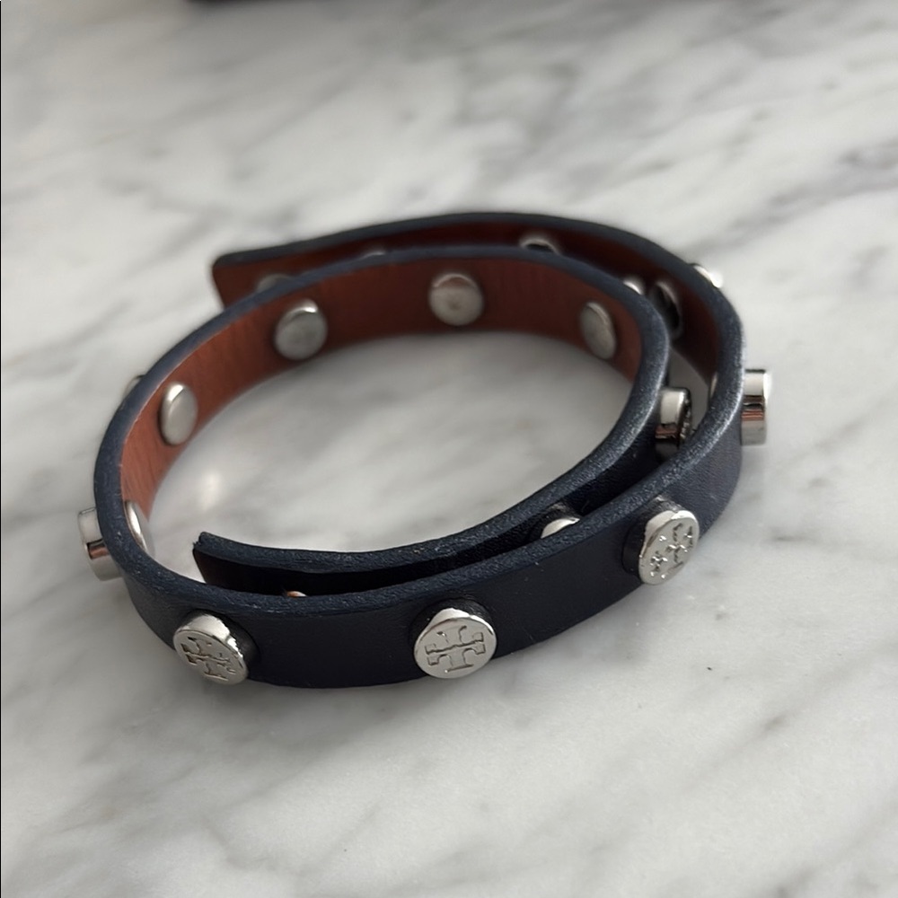 Tory Burch Navy Leather Studded Belt